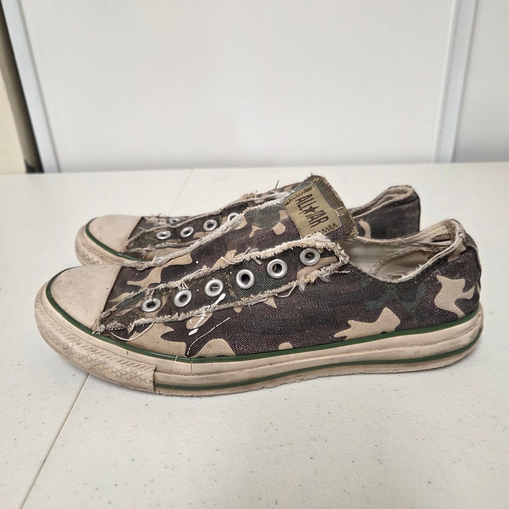 Converse Chuck Taylor All Star Camo Slip On Frayed Sneakers Mens 7 Womens 9